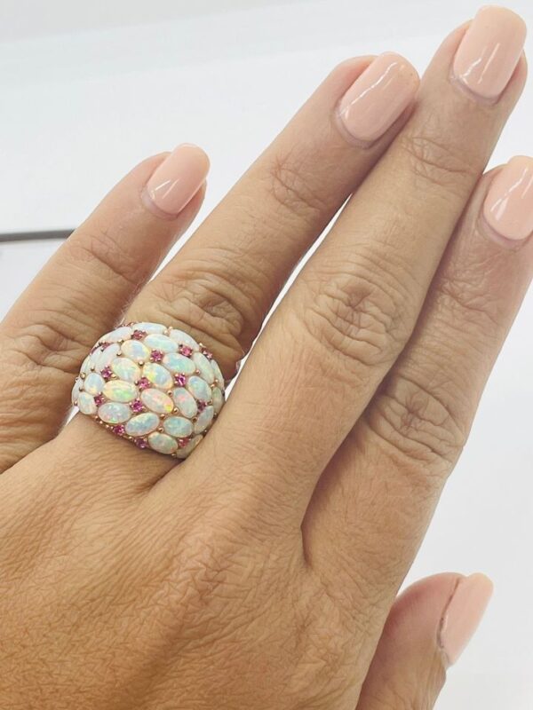 Unique 10K Rose Gold Natural 2CTW Opals & Pink Tourmaline Dinner Ring