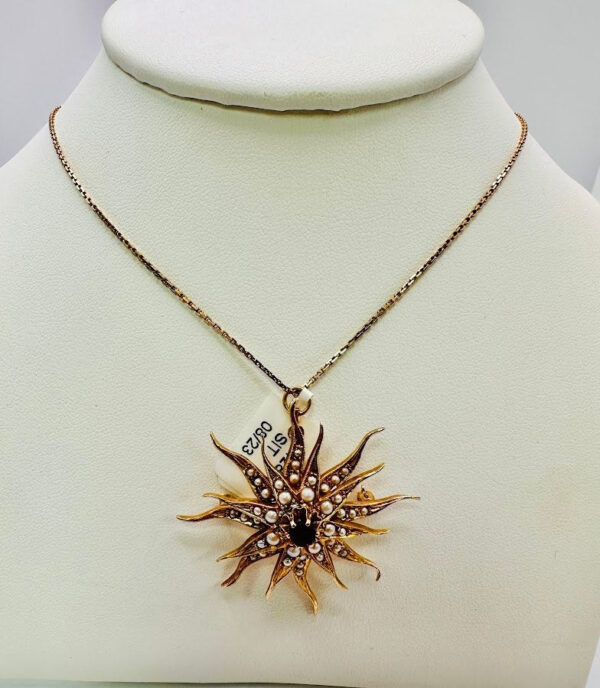 Vintage Garnet and Pearls 10Karat Yellow Gold Pendant